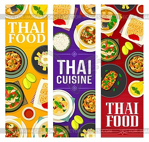Тайская еда, набор баннеров тайской кухни - векторный клипарт EPS