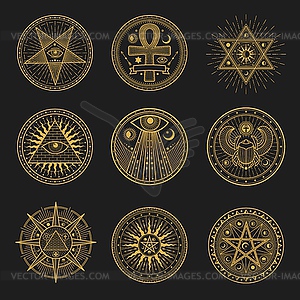 Occult signs, occultism, alchemy astrology symbols - vector clip art