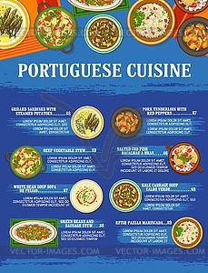 Portuguese cuisine restaurant meals menu template - vector image