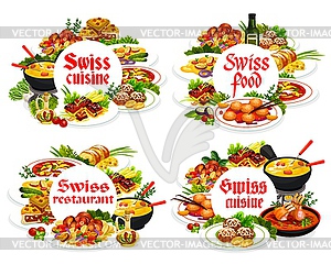Swiss cuisine round frames Switzerland food - vector clipart