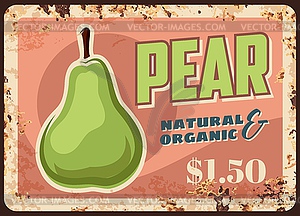 Organic pears harvest rusty metal plate - royalty-free vector clipart
