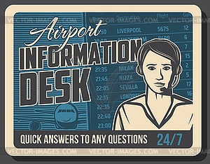 Airport flights information desk retro banner - vector image