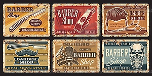 Barbershop skull, beard, razor and mustache salon - vector image