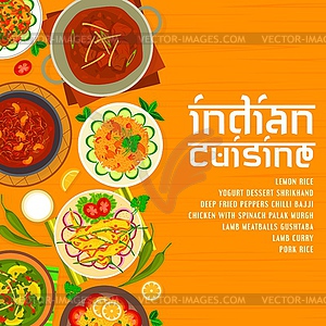Indian cuisine restaurant meals menu cover - royalty-free vector clipart