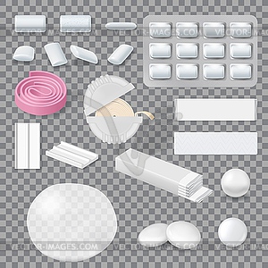 Chewing gum tablets, stripes and roll pack mockup - vector image