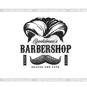 Barbershop haircut salon, man beard and mustaches - vector image