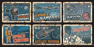 Orbital space station and satellite rusty plates - vector image