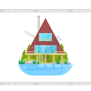 House at water, bungalow at stilts at river, lake - vector clipart