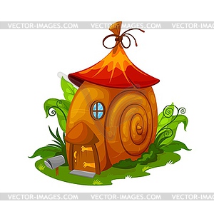 Fairy snail house, gnome and elf cartoon dwelling - vector clip art