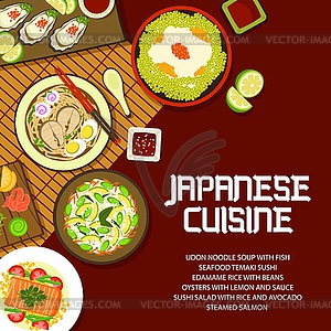 Japanese food cuisine, Asian menu cover, meals - vector clip art