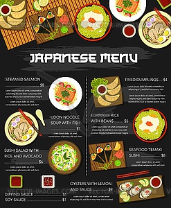 Japanese cuisine dish menu poster, Japan food meal - vector clipart