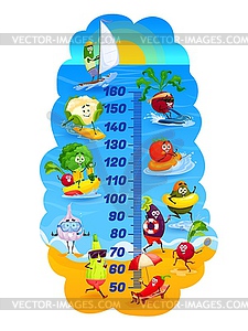 Kids height chart vegetables on vacations, cartoon - vector image