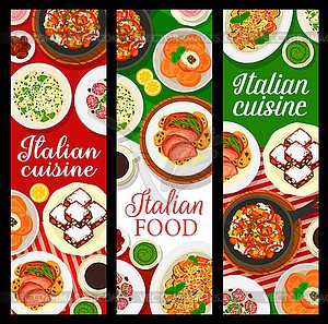 Italian cuisine banners of restaurant pasta dishes - vector clipart