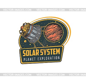 Space explore, Solar system research retro icon - vector clip art
