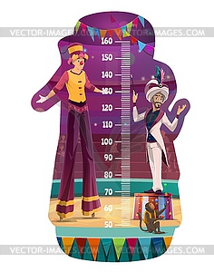 Kids height chart meter, shapito circus characters - vector image