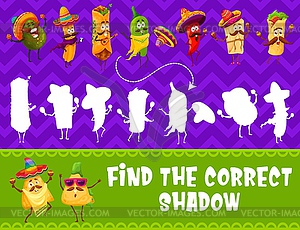 Find correct shadow of mexican food characters - vector clip art