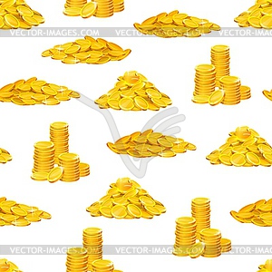 Cartoon golden coins money stacks seamless pattern - vector clip art