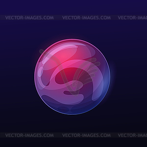 Glossy purple space planet, alien world icon - vector clipart