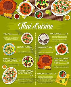 Thai food menu, Thailand cuisine Asian, restaurant - color vector clipart