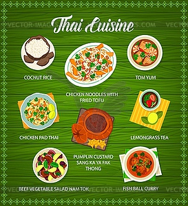Thai cuisine menu, Thailand food, Asian restaurant - vector clip art