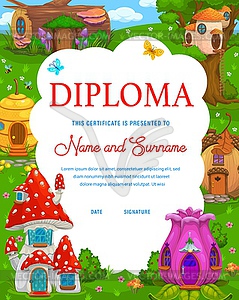 Kids diploma fairy fantasy houses or dwellings - vector image