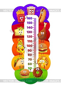 Cartoon street food, kids height chart for growth - vector clip art