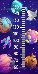 Kids height chart, cartoon galaxy space planets - vector clipart