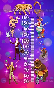 Kids height chart circus animal trainers, handlers - vector clipart