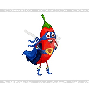 Cartoon chili pepper superhero character, jalapeno - vector image