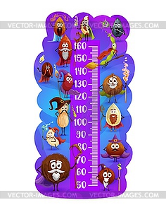 Kids height chart, cartoon magician or wizard nuts - vector clipart