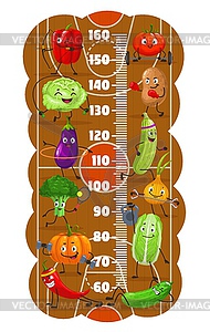 Kids height chart, vegetables sport fitness center - vector image