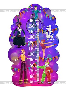 Kids height chart with circus animal trainers - vector clipart