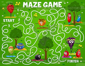 Labyrinth maze game cartoon berry characters sport - vector clipart