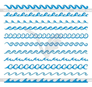 Sea and ocean wave line, borders, frames, dividers - vector clipart