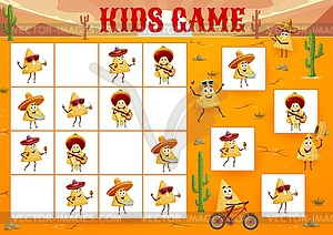 Sudoku kids game worksheet with cartoon nachos - vector clipart