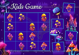Kids sudoku game with cartoon magic mushrooms - vector clipart