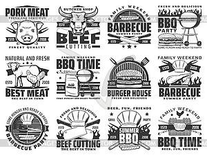 Barbeque meat, bbq icons set signs - vector clipart