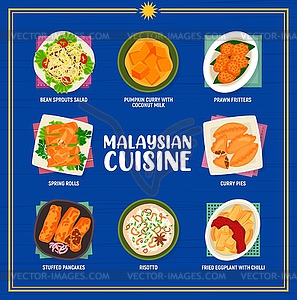 Malaysian cuisine menu, Asian restaurant food - vector image
