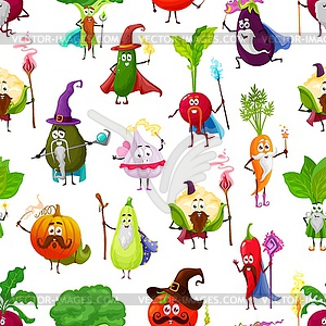 Cartoon vegetables, fairy wizards seamless pattern - vector image