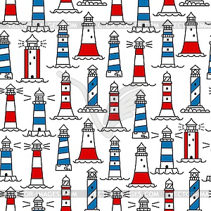 Lighthouse and beacon seamless pattern background - vector image