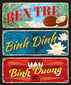 Ben Tre, Binh Dinh and Binh Duong, Vietnam travel - vector image