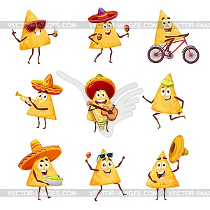 Cartoon mexican nachos chips characters - vector clipart