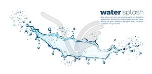 Blue water wave flow splash, realistic water drops - vector clip art