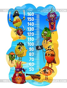 Kids height chart cartoon fruit pirates corsairs - vector image