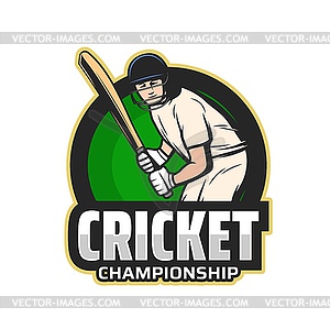 Cricket player icon of sport club, championship - vector clip art