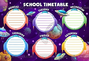 School timetable schedule cartoon galaxy starships - royalty-free vector image