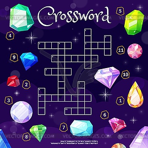 Gem, jewel and crystals crossword grid worksheet - vector clipart