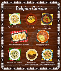 Belgian cuisine dishes menu page template - vector clip art