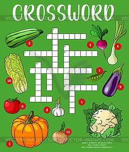Farm vegetables crossword grid puzzle worksheet - vector image