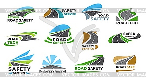 Safety road highway, pathway of car traffic icons - vector image